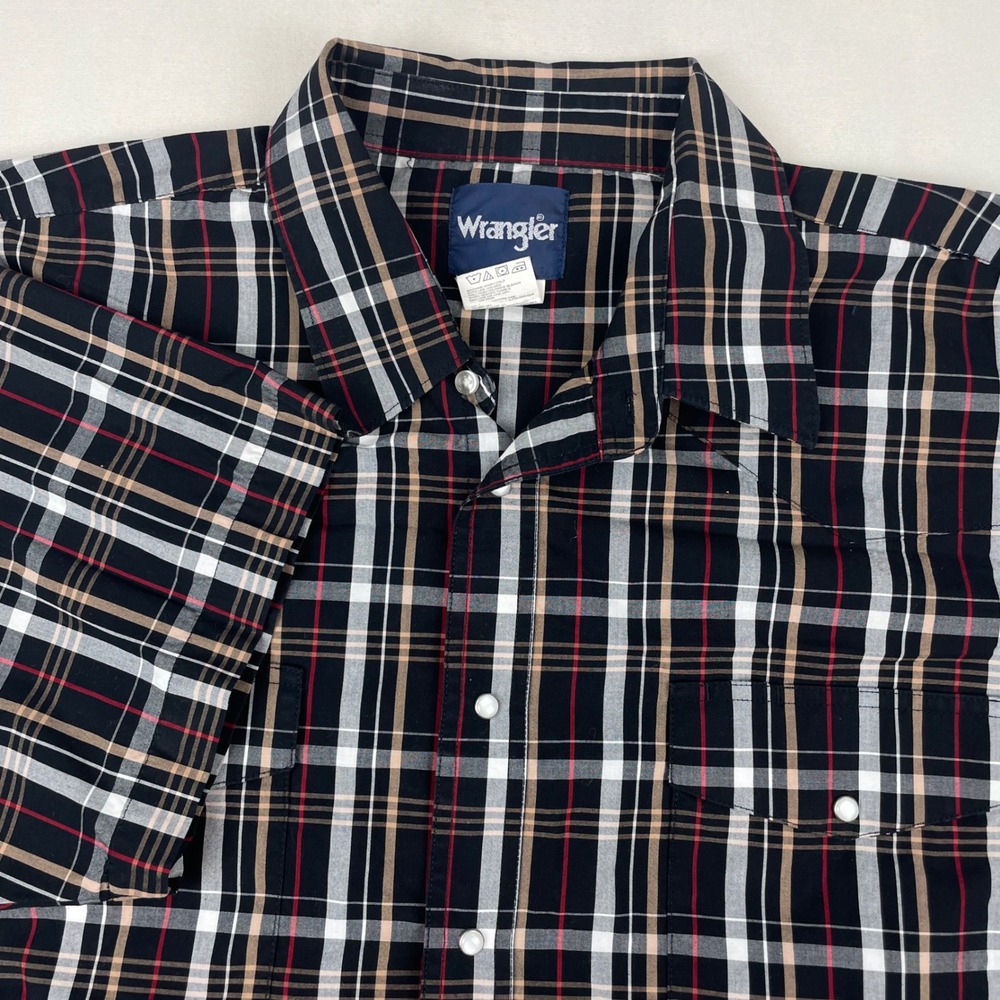 Wrangler Mens Plaid Western Snap Shirt 3X Black Red Cotton Short Sleeve MWR332M
